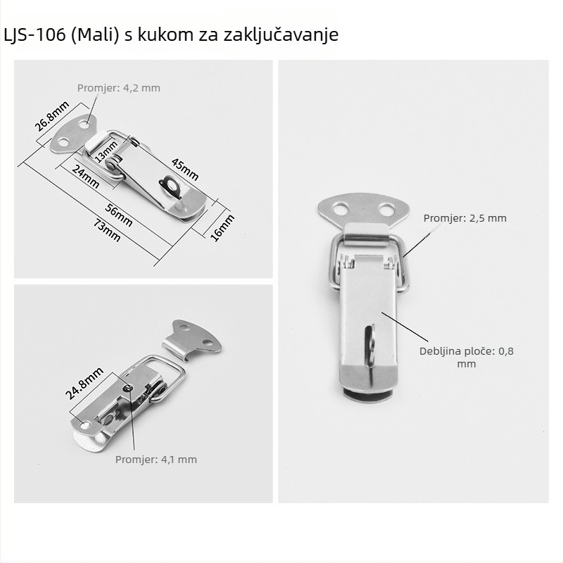 Kuka s mehaničkim zaključavanjem od nehrđajućeg čelika 304, opružna kopča, dodaci za montažu namještaja