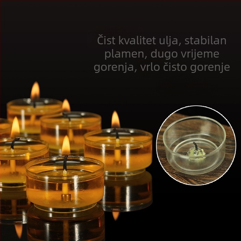 Maslani lampioni za budističke ponude, 8-satno sagorijevanje i 4-satna trajnost, 50 komada, gumasto kućište, biljno ghí, bezdimni, aromaterapija