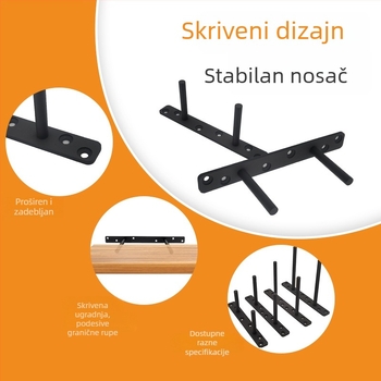 Skriveni nosač polica za ormariće, T-oblik, od karbonskog čelika, brušeni završetak
