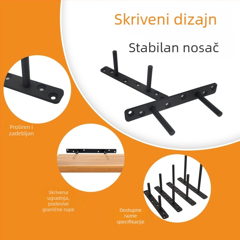 Skriveni nosač polica za ormariće, T-oblik, od karbonskog čelika, brušeni završetak