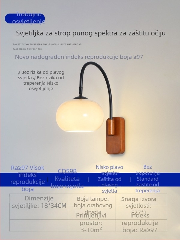 Nova kreativna zidna svjetiljka za spavaću sobu s staklenim sjenilom, vintage francusko-nordijski stil