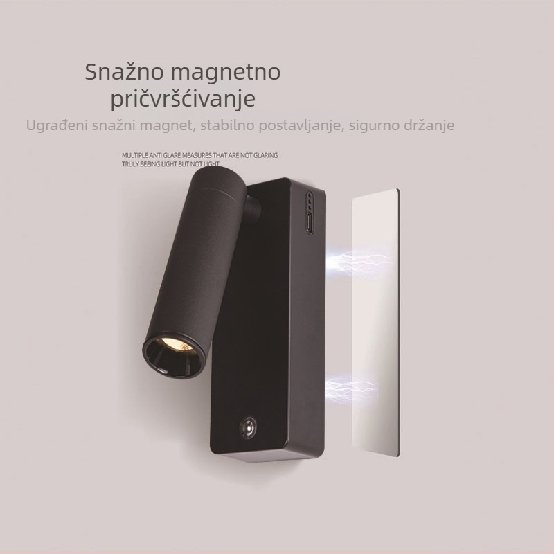 Zidna svjetiljka na punjenje s dugim vijekom baterije, bežično daljinsko upravljanje, magnetsko postavljanje i samoljepljiva zidna svjetiljka za spavaću sobu uz noćni ormarić (bez žica i bušenja)