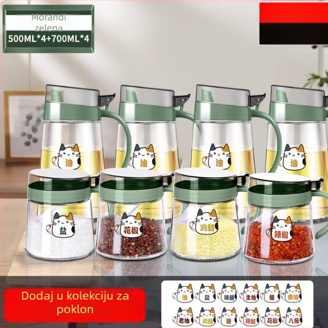 Set staklenih posuda za začine s posudom za ulje i spremnicima za sol/MSG – moderno kućno skladištenje