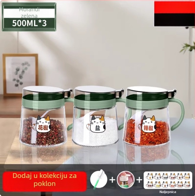 Set staklenih posuda za začine s posudom za ulje i spremnicima za sol/MSG – moderno kućno skladištenje