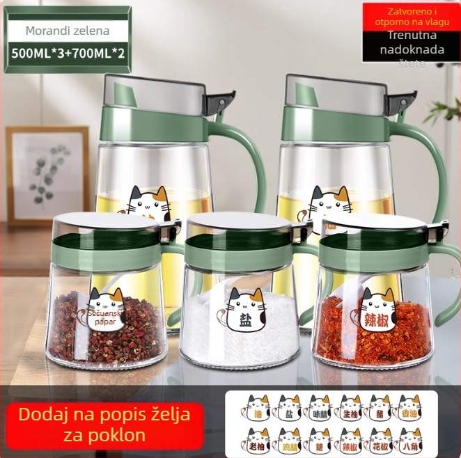 Set staklenih posuda za začine s posudom za ulje i spremnicima za sol/MSG – moderno kućno skladištenje