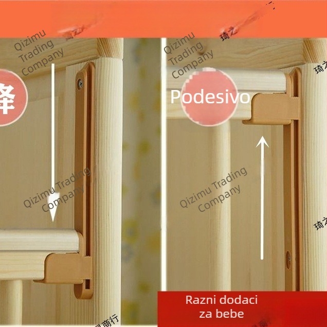 Dodatna oprema za zaštitnu ogradu: klizna šina za dječji krevet, plastični dijelovi za podešavanje visine, spojnik za zaštitnu ogradu, drvo