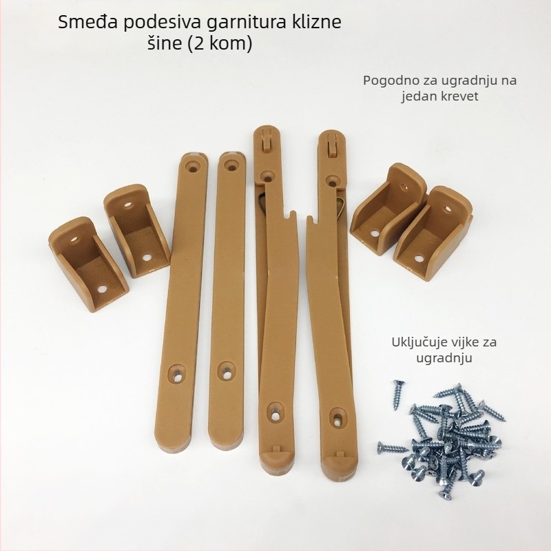 Dodatna oprema za zaštitnu ogradu: klizna šina za dječji krevet, plastični dijelovi za podešavanje visine, spojnik za zaštitnu ogradu, drvo