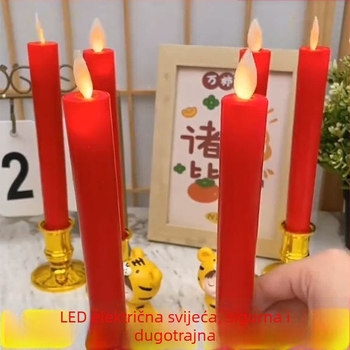 Crvena LED električna svijeća s dugim trajanjem baterije, sigurna rasvjeta za vjenčanja i proslave useljenja