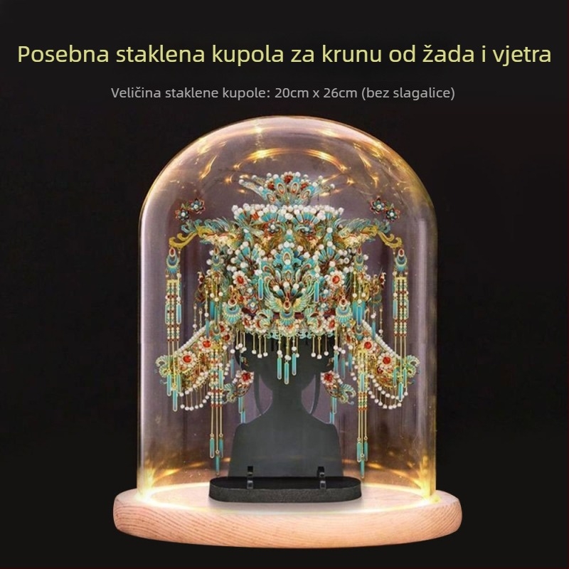 LED osvijetljena staklena baza za prikaz s motivom kraljevske korone s devet zmajeva i devet feniksa, proziran poklopac