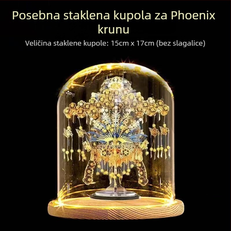 LED osvijetljena staklena baza za prikaz s motivom kraljevske korone s devet zmajeva i devet feniksa, proziran poklopac