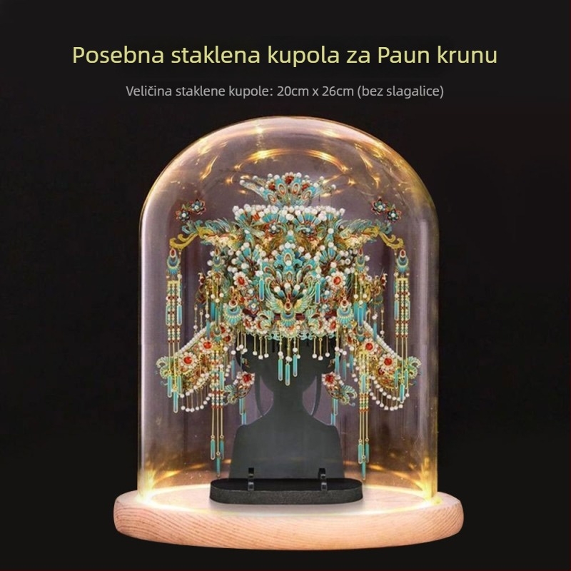 LED osvijetljena staklena baza za prikaz s motivom kraljevske korone s devet zmajeva i devet feniksa, proziran poklopac