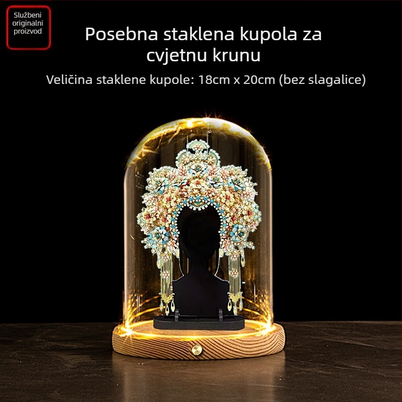 LED osvijetljena staklena baza za prikaz s motivom kraljevske korone s devet zmajeva i devet feniksa, proziran poklopac