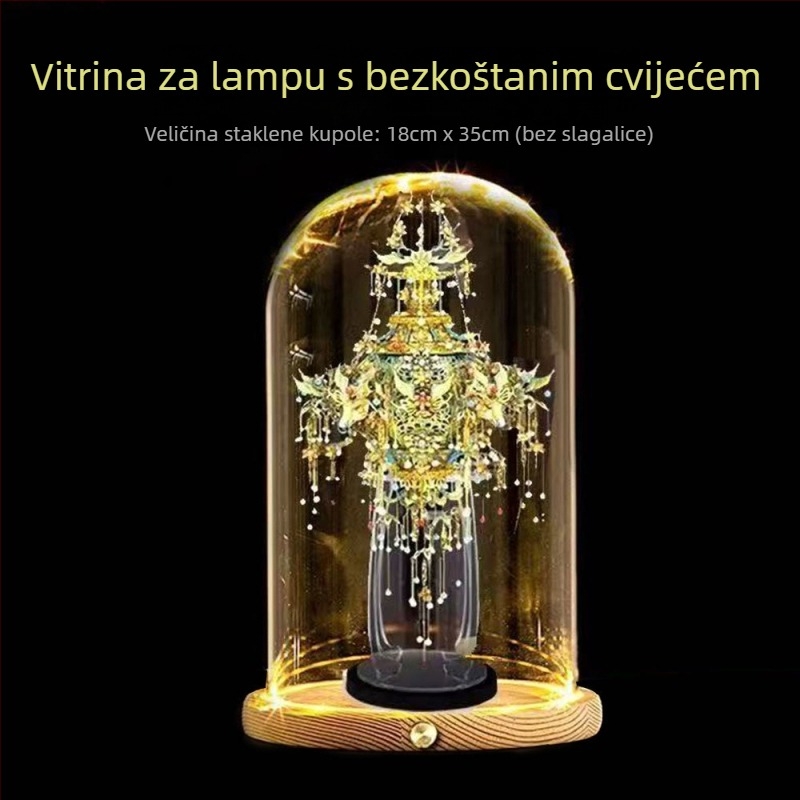 LED osvijetljena staklena baza za prikaz s motivom kraljevske korone s devet zmajeva i devet feniksa, proziran poklopac