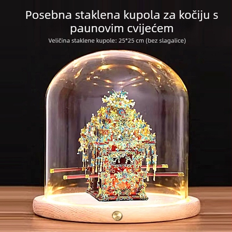 LED osvijetljena staklena baza za prikaz s motivom kraljevske korone s devet zmajeva i devet feniksa, proziran poklopac