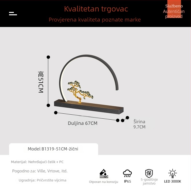 Solarna vanjska vodootporna zidna svjetiljka s motivom borovine, Novi kineski stil za ulaz i vanjsku fasadu
