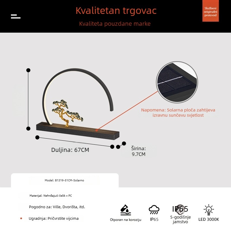 Solarna vanjska vodootporna zidna svjetiljka s motivom borovine, Novi kineski stil za ulaz i vanjsku fasadu