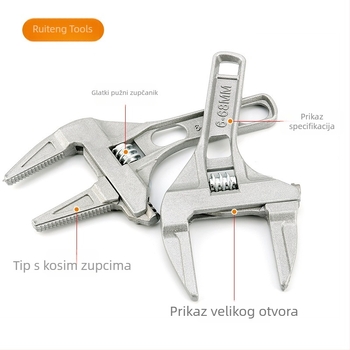 Prilagodljivi vodovodni ključ od aluminijevog legura, veliki otvor, kratka drška, pokretna čeljust, odvojivi