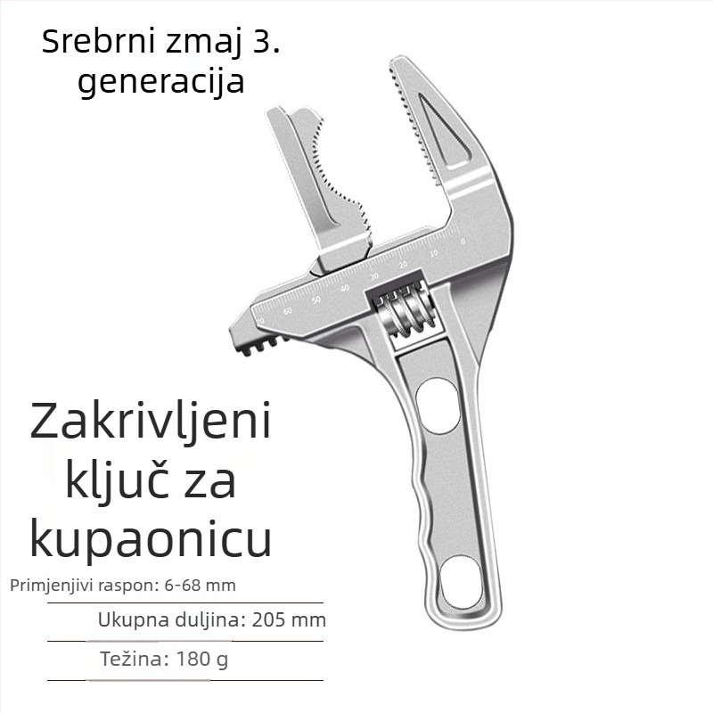 Kupaonski podesivi ključ, višenamjenski alat s kratkom ručkom i velikim otvorom čeljusti za ugradnju slavina i cijevi