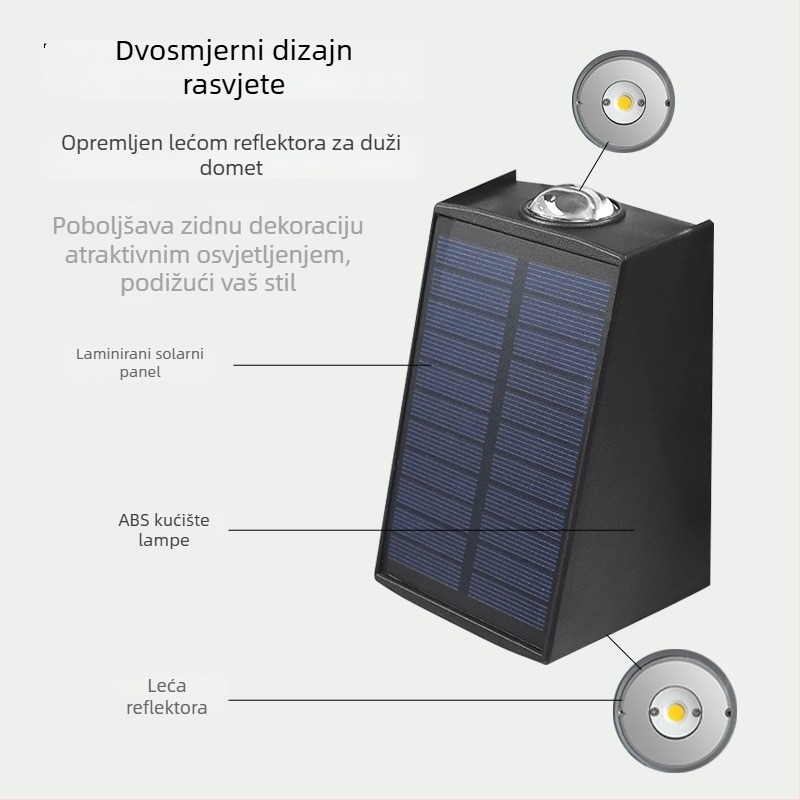 Solarna LED dekorativna vanjska zidna svjetiljka za vrt i vilu, osvjetljenje gore i dolje
