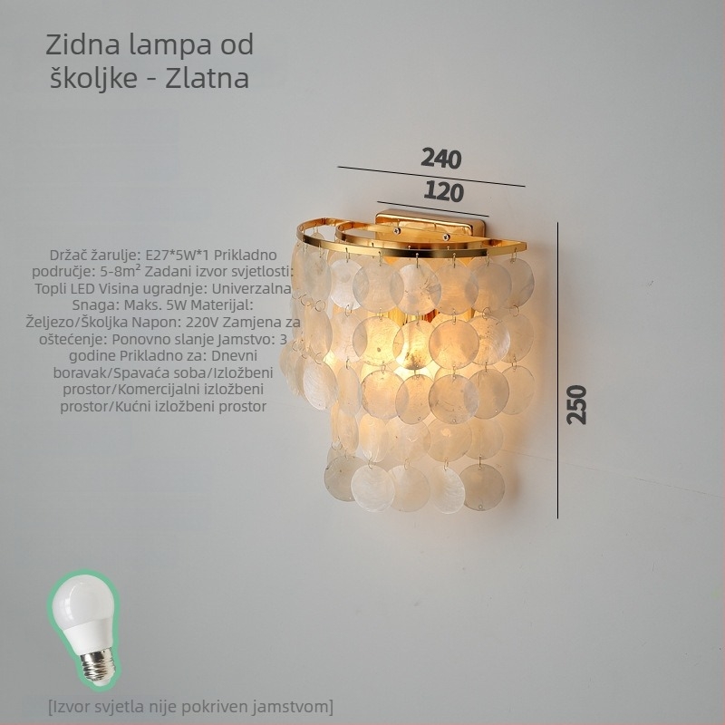 Nordijska zidna lampa za spavaću sobu sa sjenilom od školjke