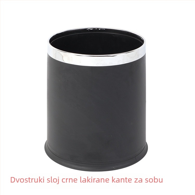 Kanta za otpad od nehrđajućeg čelika s dvostrukim slojem za hotelsku sobu, okrugli kožni lakirani izgled, 10 L