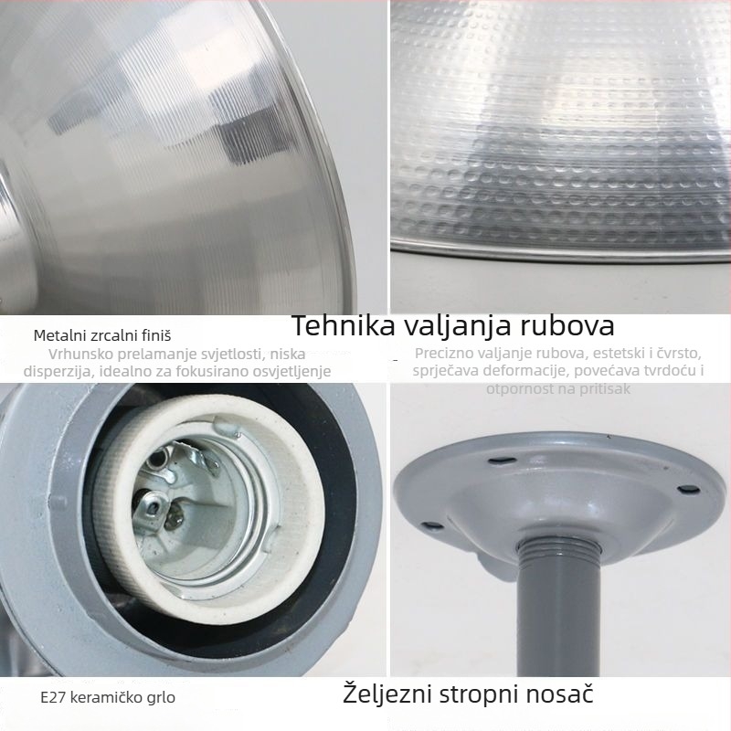 Stakleni abažur za industrijske i rudarske pogone, skladišta i radionice, s reflektivnim premazom i debelim perlastim slojem