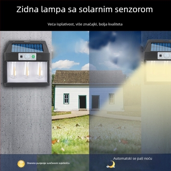 Solarna vanjska zidna svjetiljka s detektorom dnevno/noć i automatskim uključivanjem u sumrak