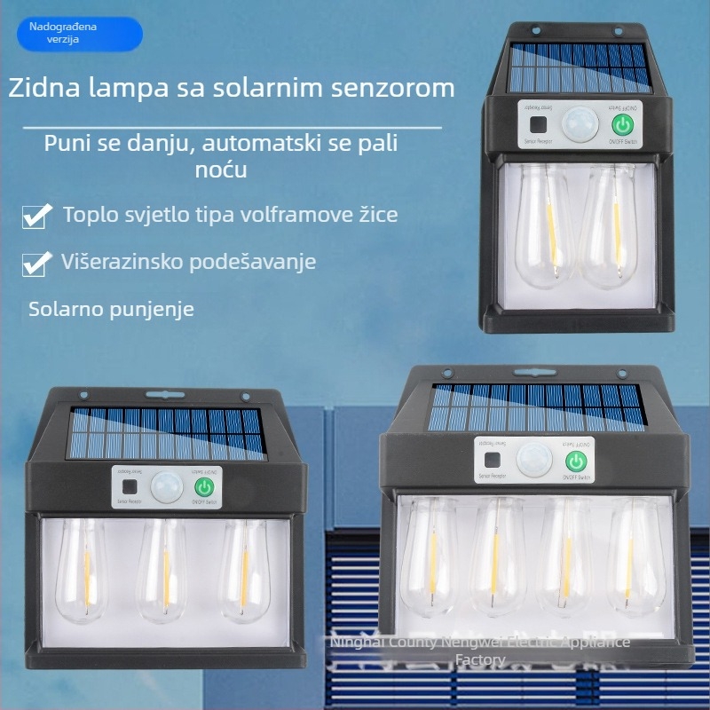 Solarna vanjska zidna svjetiljka s detektorom dnevno/noć i automatskim uključivanjem u sumrak