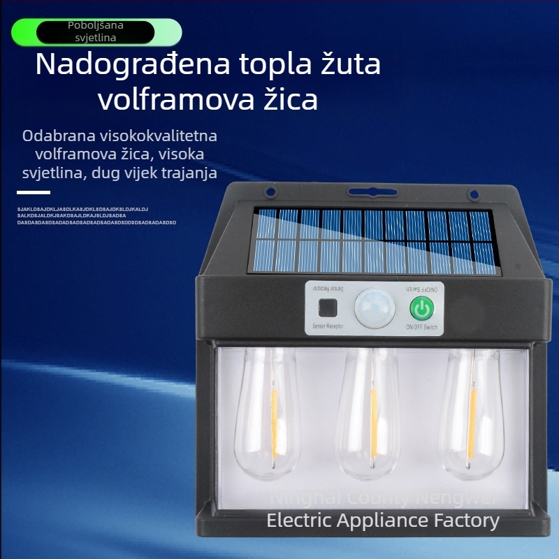 Solarna vanjska zidna svjetiljka s detektorom dnevno/noć i automatskim uključivanjem u sumrak