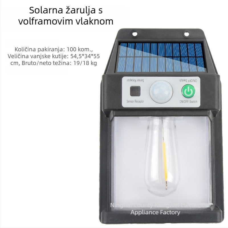 Solarna vanjska zidna svjetiljka s detektorom dnevno/noć i automatskim uključivanjem u sumrak