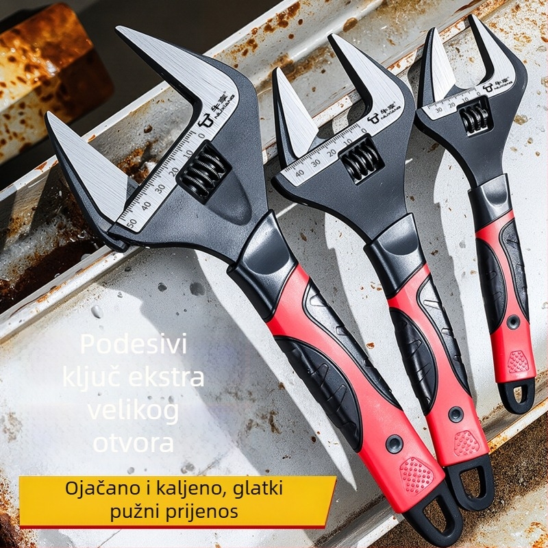 Univerzalni podesivi ključ s velikim otvorom, industrijskog kvaliteta, višestruke namjene, kratka drška