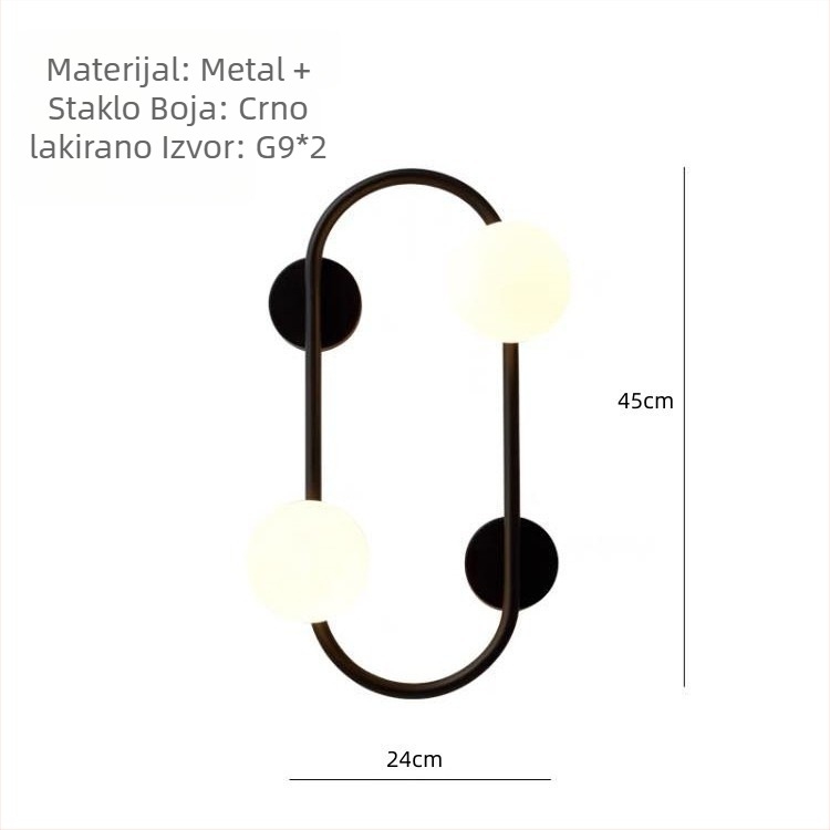 Designer Magic Bean zidna svjetiljka, nordijski minimalistički stil, staklena kugla, metalno tijelo, LED, promjer 24 cm, prekidač na zidu