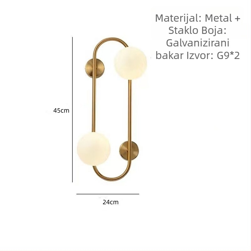 Designer Magic Bean zidna svjetiljka, nordijski minimalistički stil, staklena kugla, metalno tijelo, LED, promjer 24 cm, prekidač na zidu