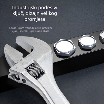 10-inčni podesivi ključ, Cr-V legura čelika, univerzalni vodovodni alat za kupaonicu i cijevi
