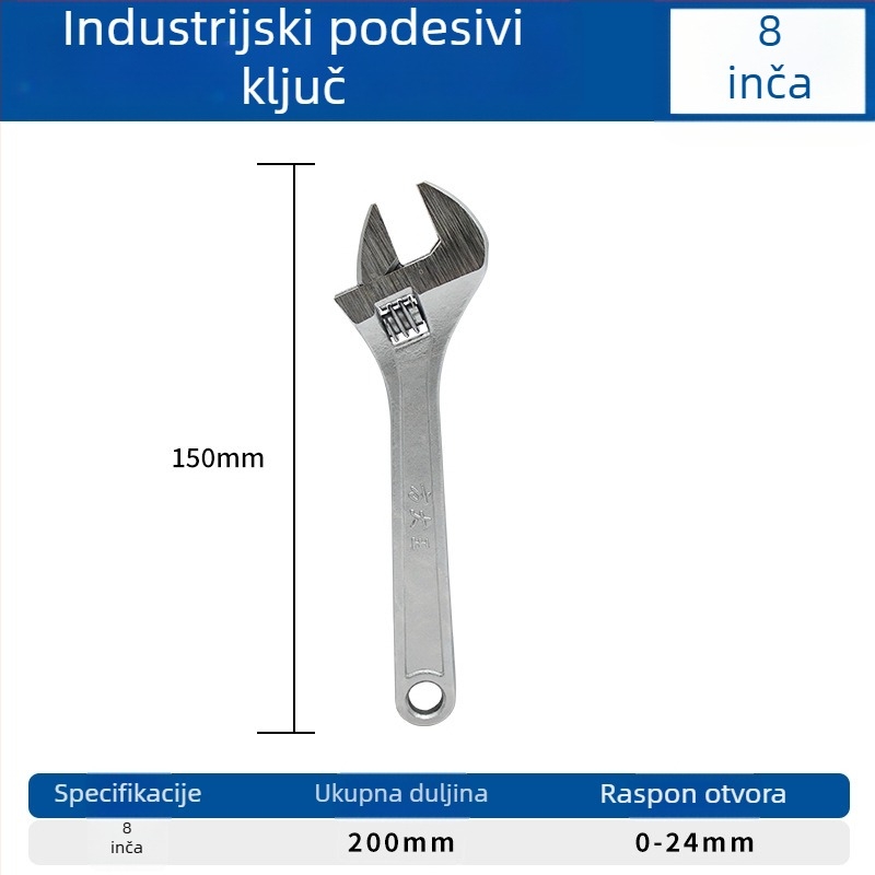 10-inčni podesivi ključ, Cr-V legura čelika, univerzalni vodovodni alat za kupaonicu i cijevi