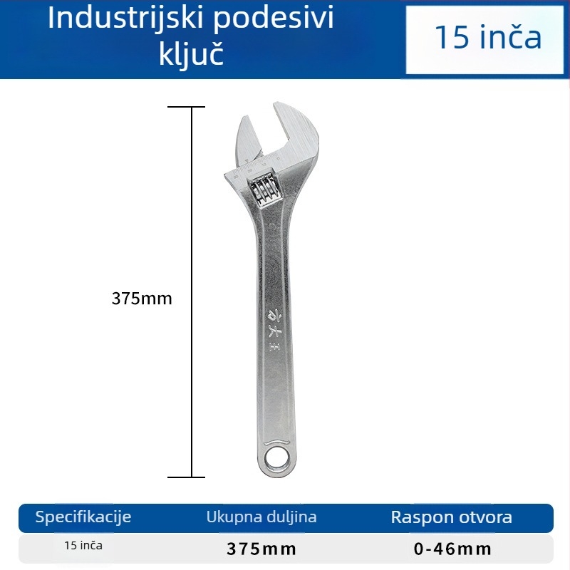 10-inčni podesivi ključ, Cr-V legura čelika, univerzalni vodovodni alat za kupaonicu i cijevi