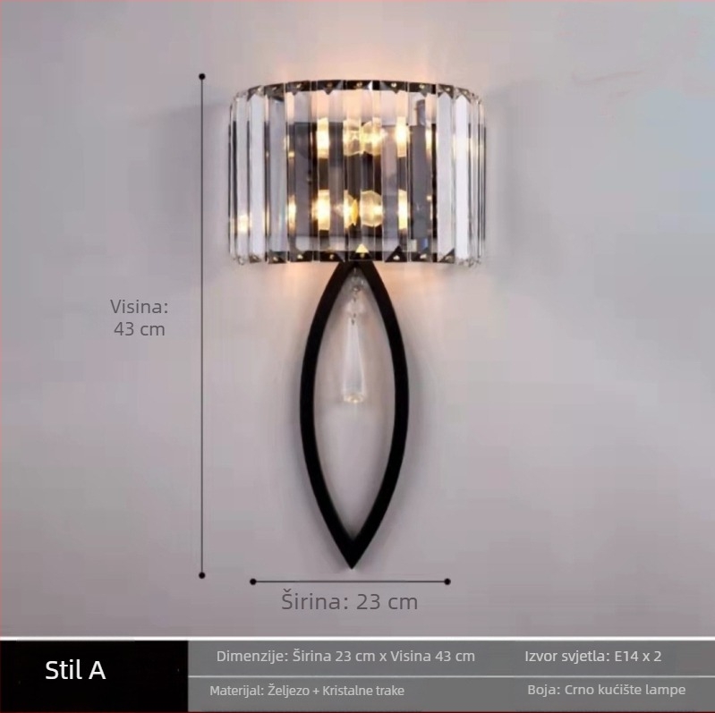 Kristalna zidna lampa, nordijski minimalistički stil, LED za dnevni boravak, hodnik, stubište i spavaću sobu