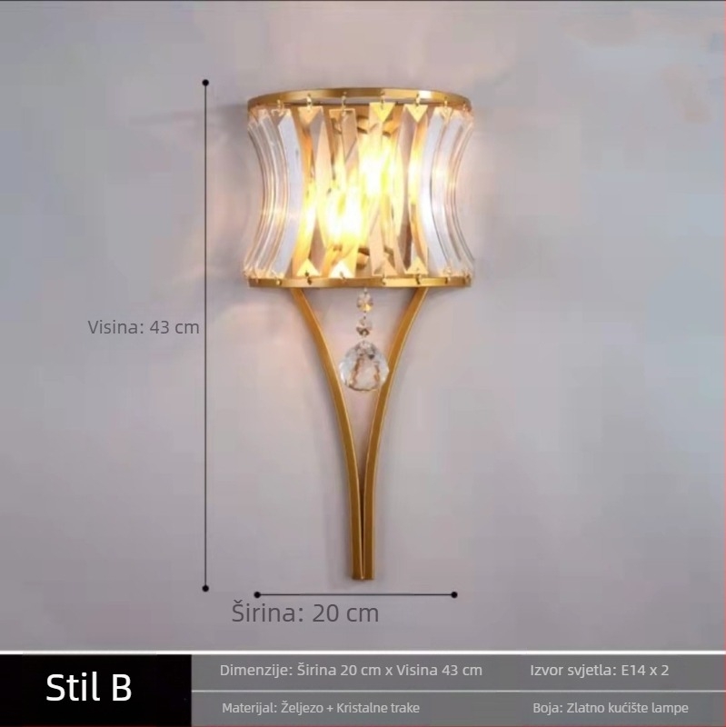 Kristalna zidna lampa, nordijski minimalistički stil, LED za dnevni boravak, hodnik, stubište i spavaću sobu