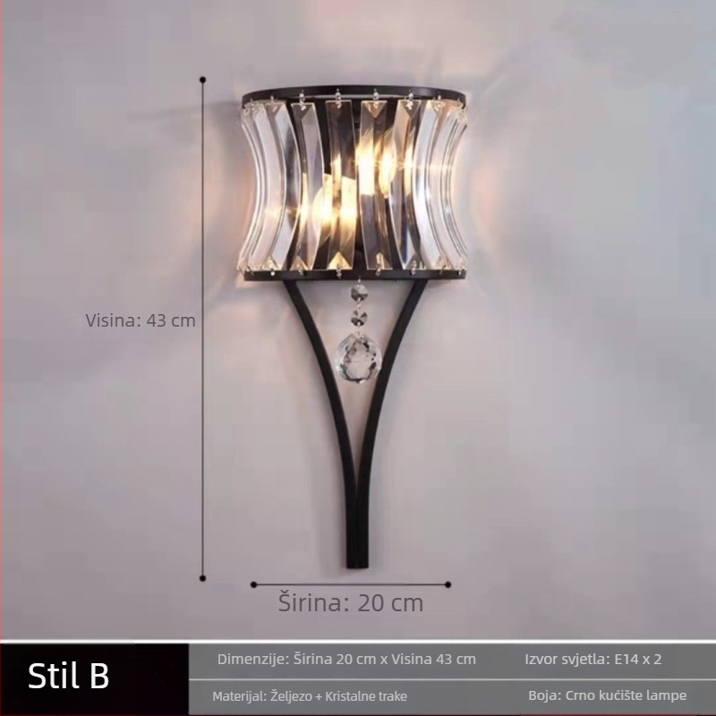 Kristalna zidna lampa, nordijski minimalistički stil, LED za dnevni boravak, hodnik, stubište i spavaću sobu