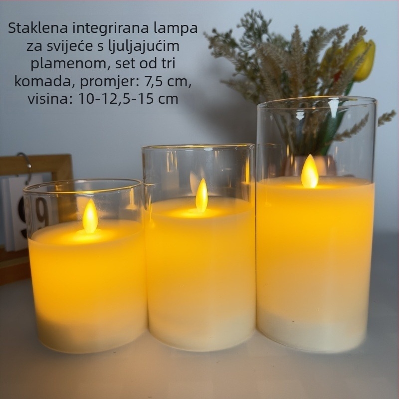 Staklena integrirana LED punjiva elektronička svijeća, dekor za dom i svadbenu atmosferu