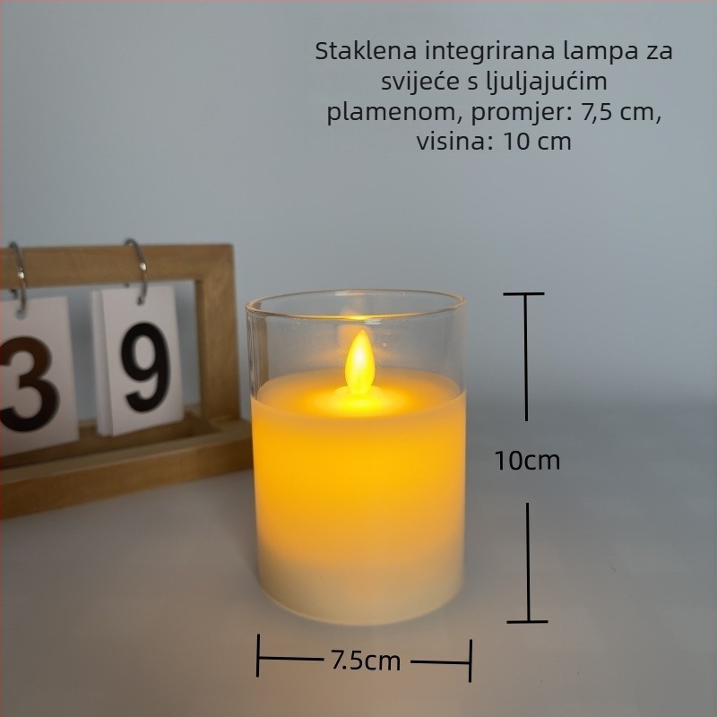 Staklena integrirana LED punjiva elektronička svijeća, dekor za dom i svadbenu atmosferu