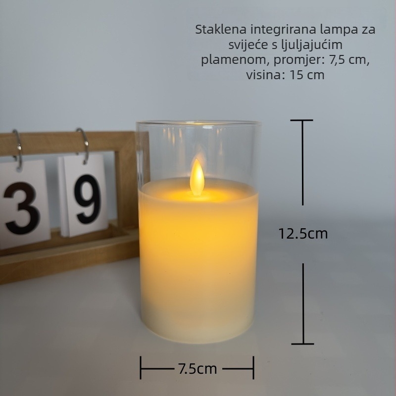 Staklena integrirana LED punjiva elektronička svijeća, dekor za dom i svadbenu atmosferu
