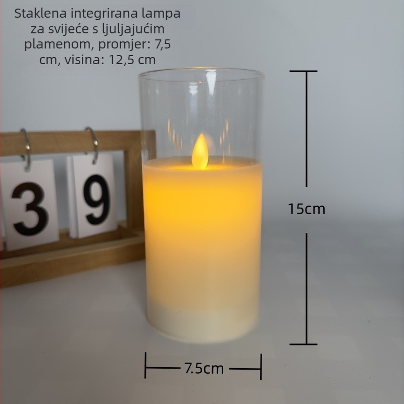 Staklena integrirana LED punjiva elektronička svijeća, dekor za dom i svadbenu atmosferu