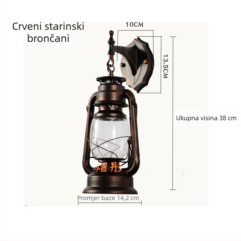 Zidna lampa za hodnik kineskog restorana, vintage fenjer na kerosen, kovani željezo, europska antik dekorativna svjetiljka