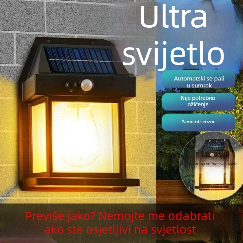 Solarna zidna lampa za vanjsku upotrebu, visoke snage, ultra jaka, IP63 vodootporna, senzor pokreta, vrt