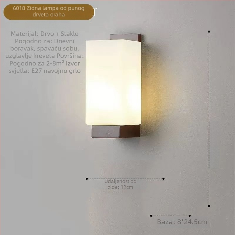 Drvena zidna lampa nordičkog stila za spavaću sobu i hodnik, moderan minimalistički dizajn, orahova boja