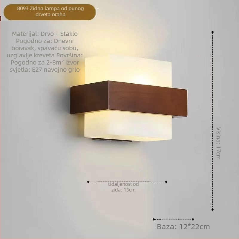 Drvena zidna lampa nordičkog stila za spavaću sobu i hodnik, moderan minimalistički dizajn, orahova boja
