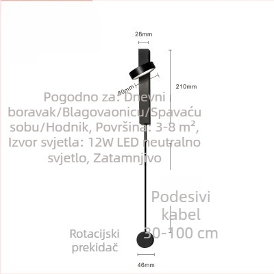 Nordijska moderna minimalistička zidna svjetiljka u obliku T sa prekidačem i regulatorom svjetla, kreativna retro noćna svjetiljka za spavaću sobu