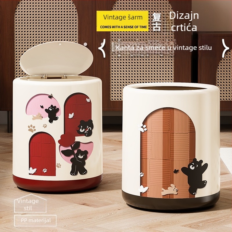 Kanta za otpad u dnevnom boravku, velika kapaciteta, retro dizajn, kućna upotreba, s poklopcem