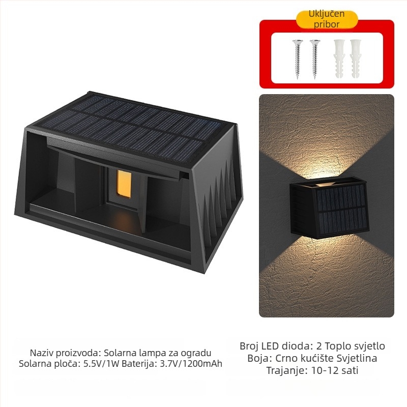 Solarna RGB zidna svjetiljka s ispiranjem zida, svijetli gore-dolje, bežični LED, vanjska vodootporna zidna svjetiljka za vrt